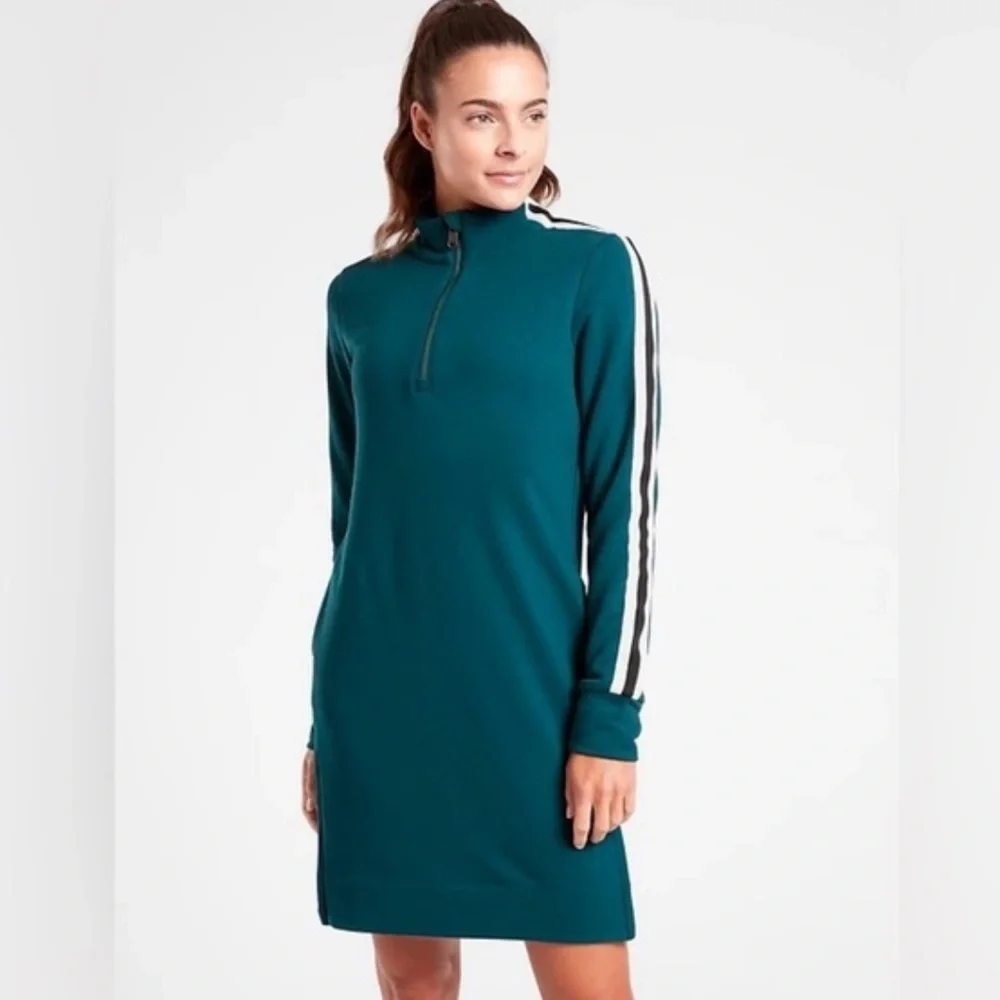 Athleta Circa Long Sleeve Track 1/4 Zip Sweatshirt Dress